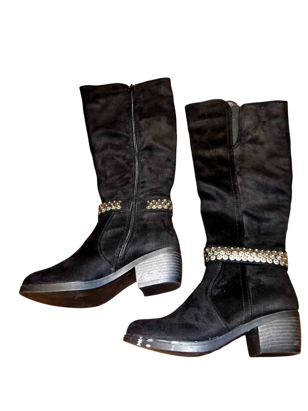 Global Win 6 Black Women's Knee Length Riding Boots Shoes Silver Trim